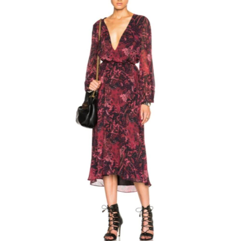 IRO Aby Silk Printed Midi Dress In Black & Red